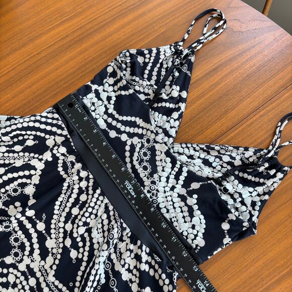 Vintage 2000s Express Black Silver Pattern Midi Dress Satin Waistband Size S - Picture 8 of 9